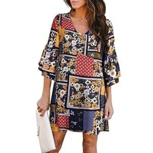 BELONGSCI Women's Summer Dress Sweet & Cute V-Neck Size L